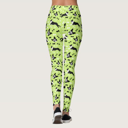 Boston Terriers Green Pattern Leggings (Rückseite)