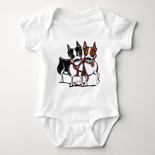 Boston Terriers Leashed Baby Strampler (Vorderseite)