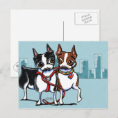 Boston Terriers Leashed Postkarte (Vorne/Hinten)
