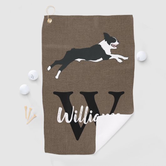 Boston Terriers Rustic Monogram Nachname Golfhandtuch (Insitu)