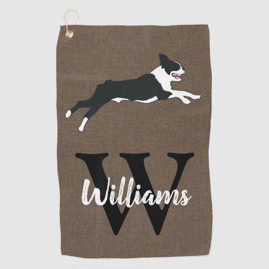Boston Terriers Rustic Monogram Nachname Golfhandtuch (Vorderseite)