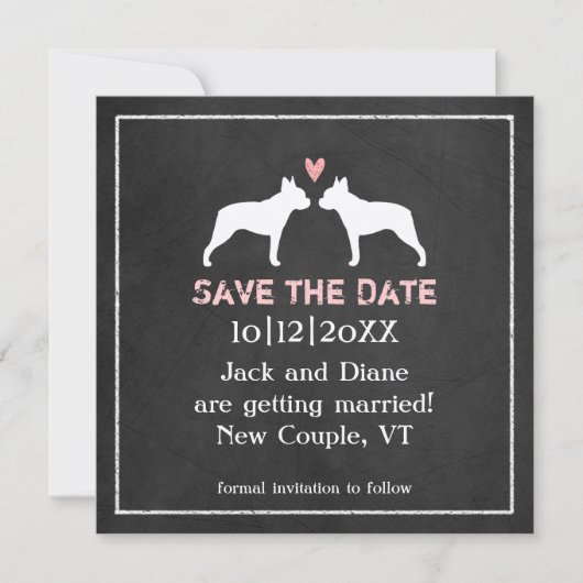 Boston Terriers Wedding Save the Date Einladung (Vorderseite)