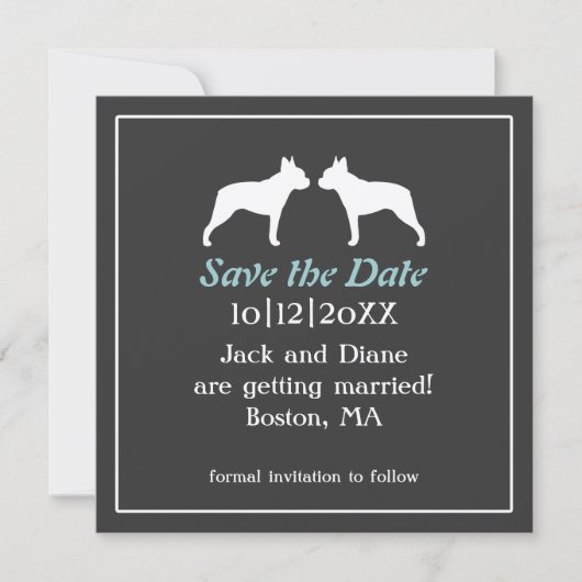 Boston Terriers Wedding Save the Date Einladung (Vorderseite)