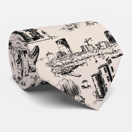 Boston Toile Black und Cream Neck Tie Krawatte (Gerollt)