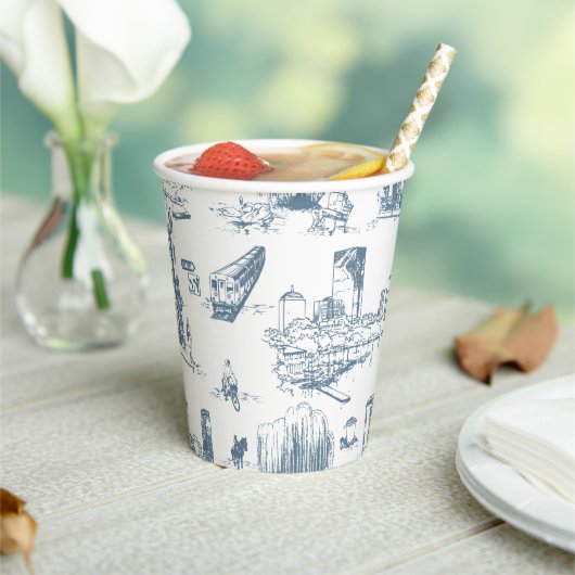 Boston Toile Blue Pappbecher (In Situ)