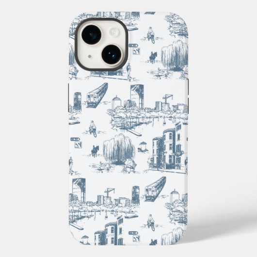 Boston Toile Blue und White Phone Case (Rückseite)