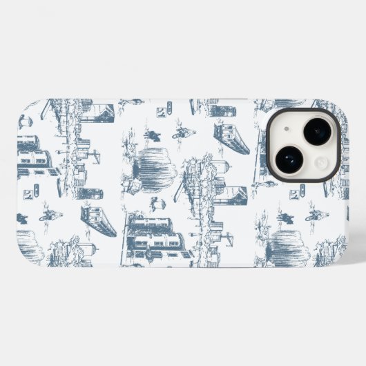Boston Toile Blue und White Phone Case (Rückseite (Horizontal))