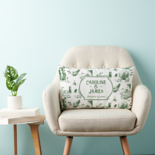 Boston Toile Forest Green Blue Throw Kissen