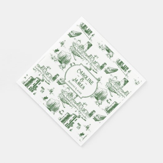 Boston Toile Forest Green Custom Paper Napkins Serviette (Ecke)