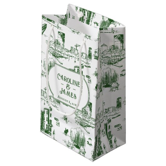Boston Toile Forest Green Personalisiert Gift Bag Kleine Geschenktüte (Vorderseite Schrägansicht)