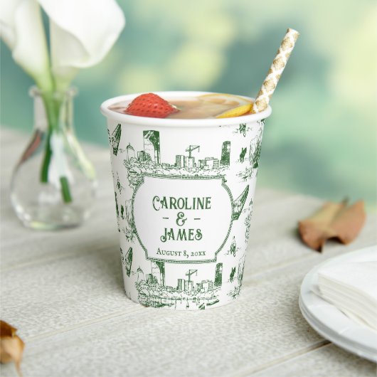 Boston Toile Forest Green Personalisiert Paper Cup Pappbecher (In Situ)