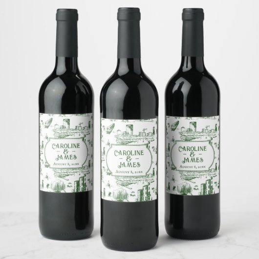 Boston Toile Forest Green Personalisiert Wine Labe Weinetikett (Flaschen)