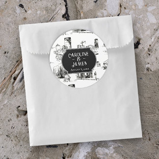 Boston Toile Hochzeit Personalisierter 3" Aufklebe Runder Aufkleber