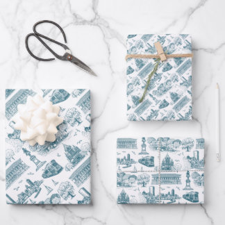 Boston Toile (Jubiläumsausgabe) Blau/Weiß Geschenkpapier Set