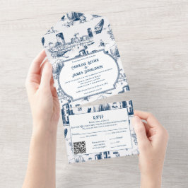 Boston Toile Navy All in One Wedite Einladung
