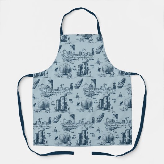 Boston Toile Navy auf der blauen Schürze (Vorderseite)