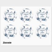 Boston Toile Navy Hochzeit Personalisiert 3" Stick Runder Aufkleber (Blatt)