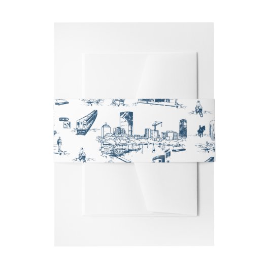 Boston Toile Navy Hochzeitseinladung Bauchband Einladungsbanderole (Vorderseite Beispiel)