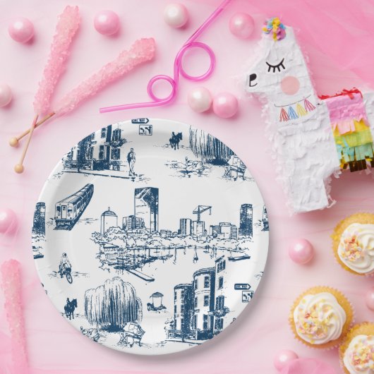 Boston Toile Navy Pappteller (Party)