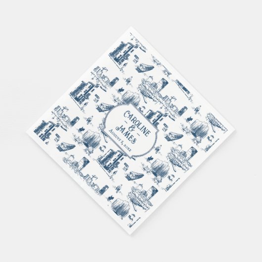 Boston Toile Navy Personalisiert Paper Napkins Serviette (Ecke)
