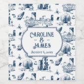 Boston Toile Navy Personalisiert Wedding Wine Labe Weinetikett (Einzelnes Label)