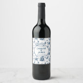 Boston Toile Navy Personalisiert Wedding Wine Labe Weinetikett (Vorderseite)