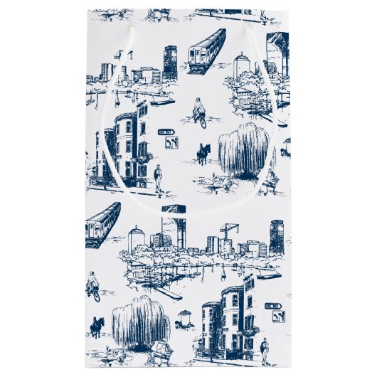 Boston Toile Navy Personalisierte Hochzeitsgeschen Kleine Geschenktüte (Rückseite)