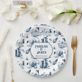 Boston Toile Navy Personalisierte Hochzeitspapierp Pappteller