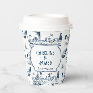 Boston Toile Navy Personalisierter Hochzeitspapier Pappbecher