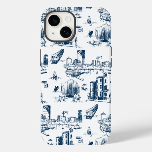Boston Toile Navy und White Phone Case (Rückseite)