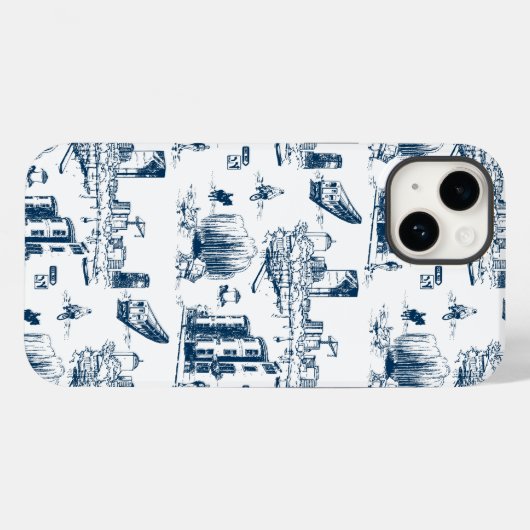 Boston Toile Navy und White Phone Case (Rückseite (Horizontal))