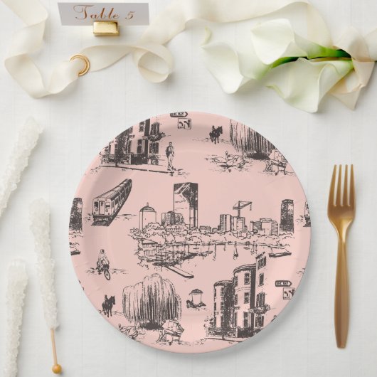 Boston Toile Pink und Black Pappteller (Hochzeit)