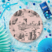 Boston Toile Pink und Black Pappteller (Party)