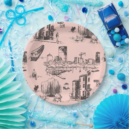 Boston Toile Pink und Black Pappteller (Party)