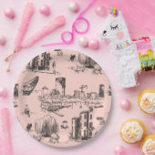 Boston Toile Pink und Black Pappteller (Party)