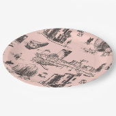 Boston Toile Pink und Black Pappteller (Schrägansicht)