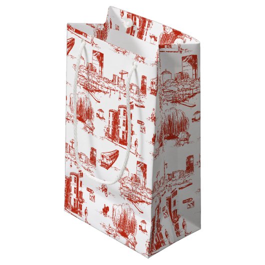 Boston Toile Red Gift Bag Kleine Geschenktüte (Vorderseite Schrägansicht)