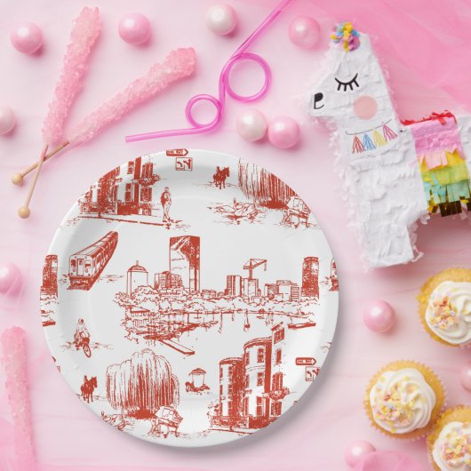 Boston Toile Red Pappteller (Party)