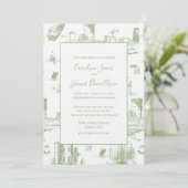 Boston Toile Sage Green Wedding Einladung (Stehend Vorderseite)