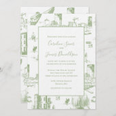 Boston Toile Sage Green Wedding Einladung (Vorne/Hinten)
