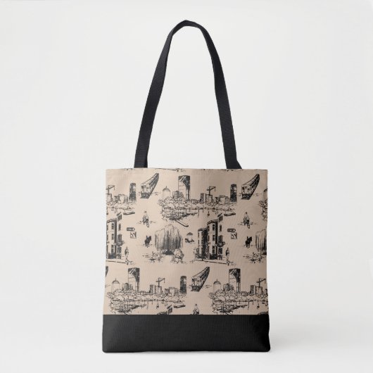 Boston Toile Tan Colorblock Tote Bag Tasche (Vorderseite)