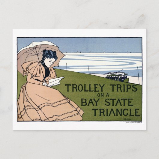 Boston Trolley Vintage Poster restauriert Postkarte (Vorderseite)