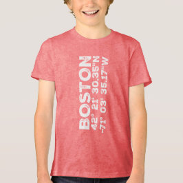 Boston und Koordinaten in abgenutzter Schrift Tri-Blend Shirt