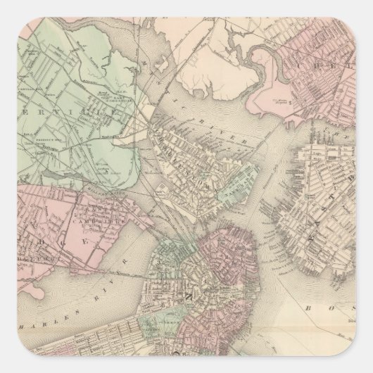 Boston und Vicinity Quadratischer Aufkleber (Vorderseite)