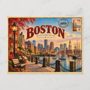 Boston Vintage Reise Kunst Postkarte