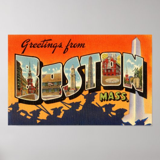 Boston Vintage Travel Postcard Zurück Poster (Vorne)