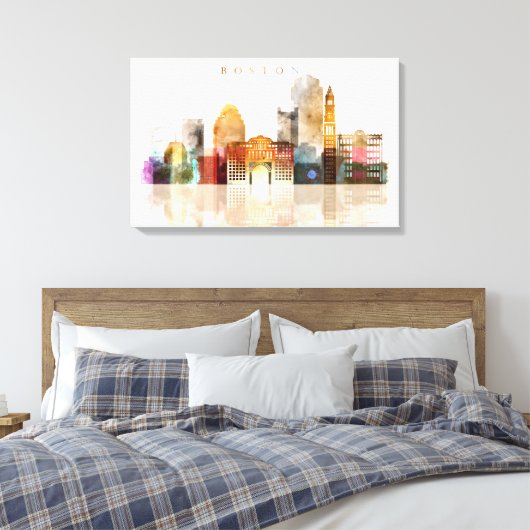 Boston Watercolor skyline art Leinwanddruck (Insitu (Schlafzimmer))