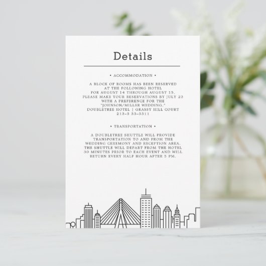 Boston Wedding | Gästedaten Einladung (Stehend Vorderseite)