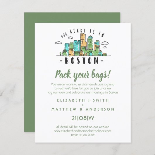 BOSTON Wedding Handgezeichnete Skyline Moderne Ein (Vorne/Hinten)