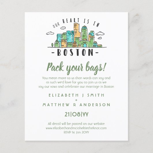 BOSTON Wedding Handgezeichnete Skyline Moderne Ein (Vorderseite)